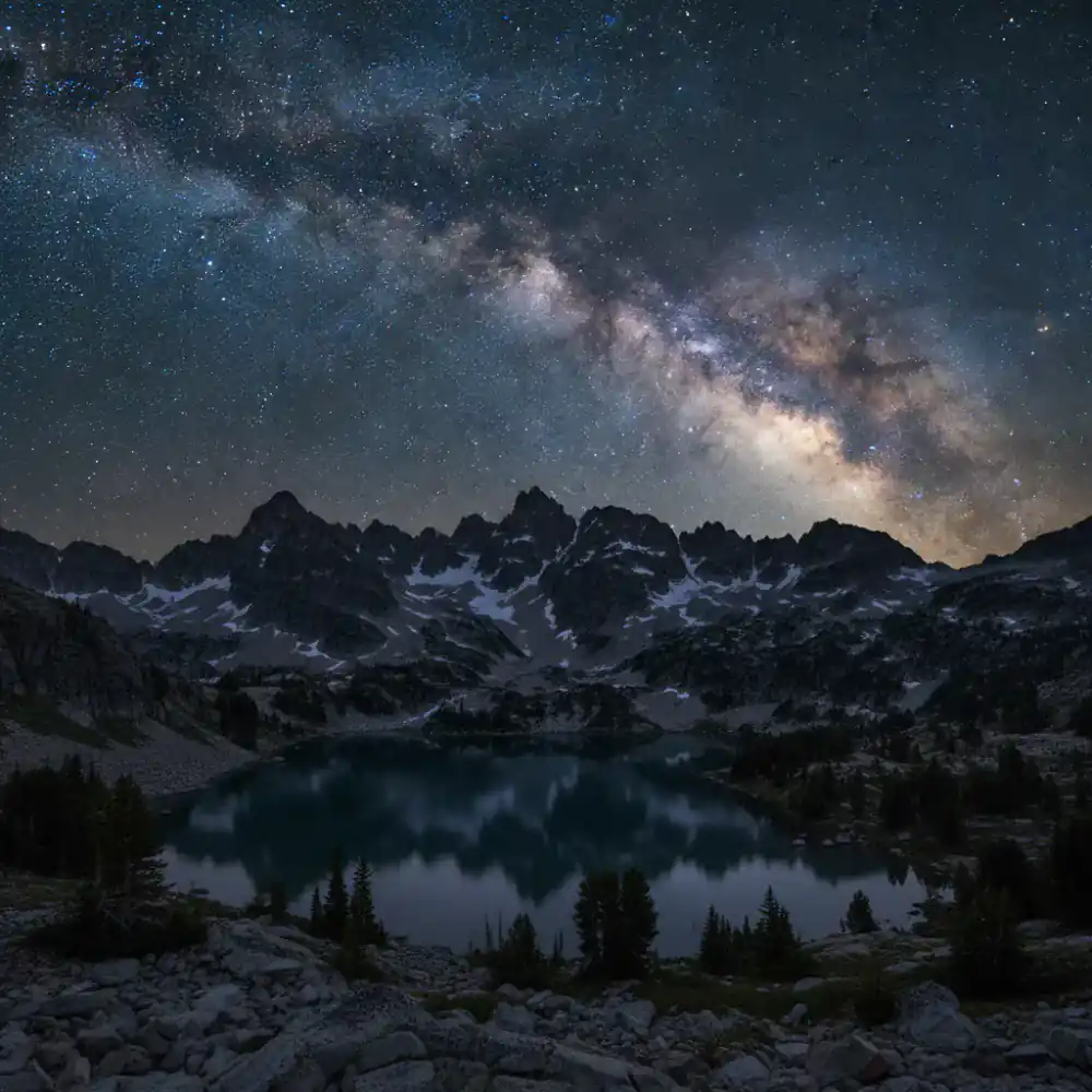Milky Way over sharp mountain peaks at night